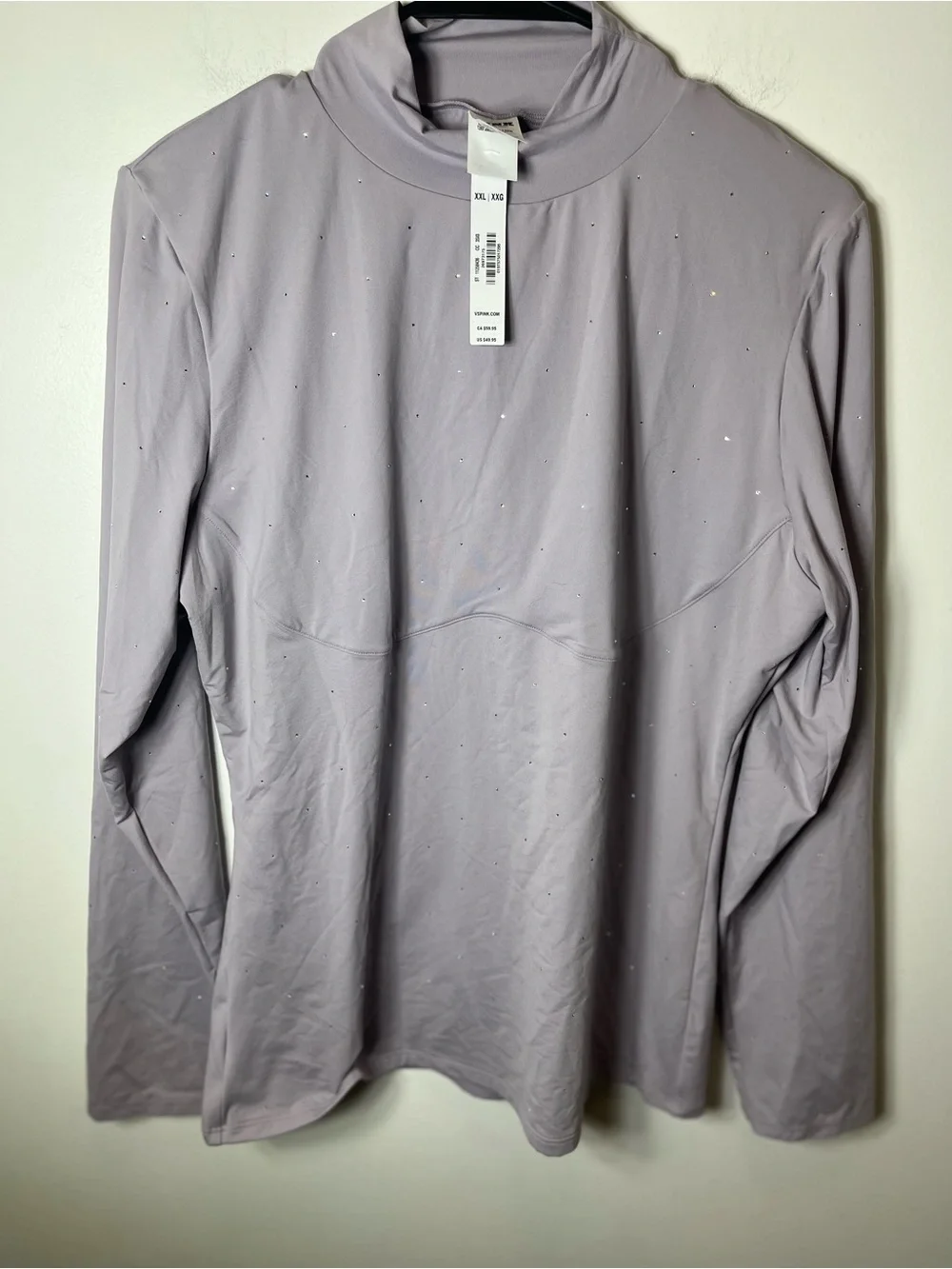 PINK Victoria's Secret Lavender Rhinestone Mock Neck Long Sleeve Top - Picture 3 of 11